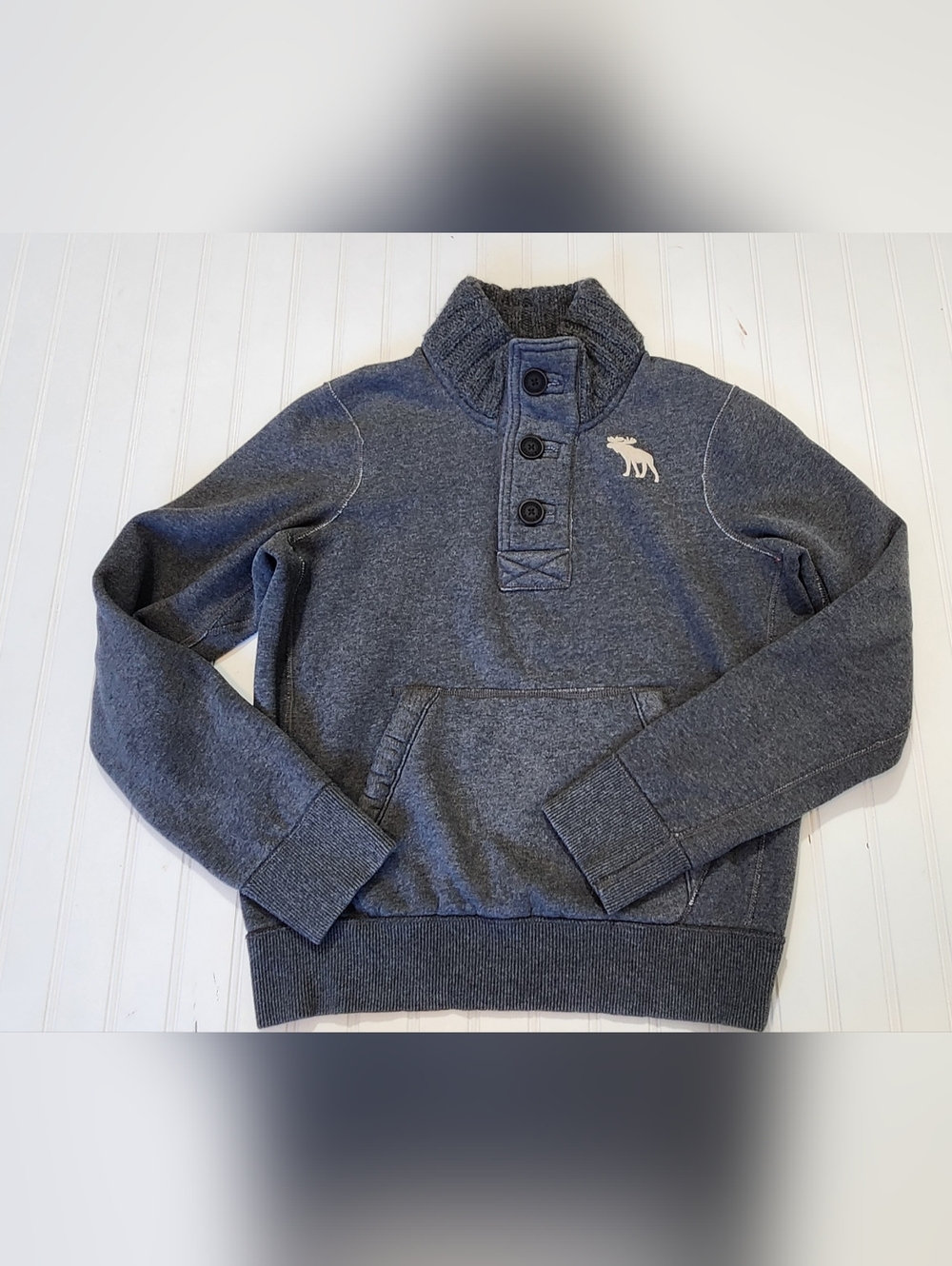 Vinteg 7Abercrombie & Fitch Men's Charcoal Gray Zip-Style Button Neck Sweater